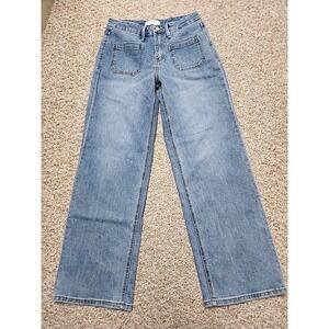 Lovervet By Vervet Y2K Wide Leg High Rise Patch Pocket Jeans  28/7 Denim Stretch